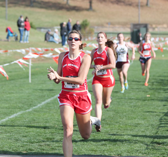 Rio Grande's Brittany Piccone (foreground) and Amy Lower (following) were named Academic All-MSC selections on Saturday